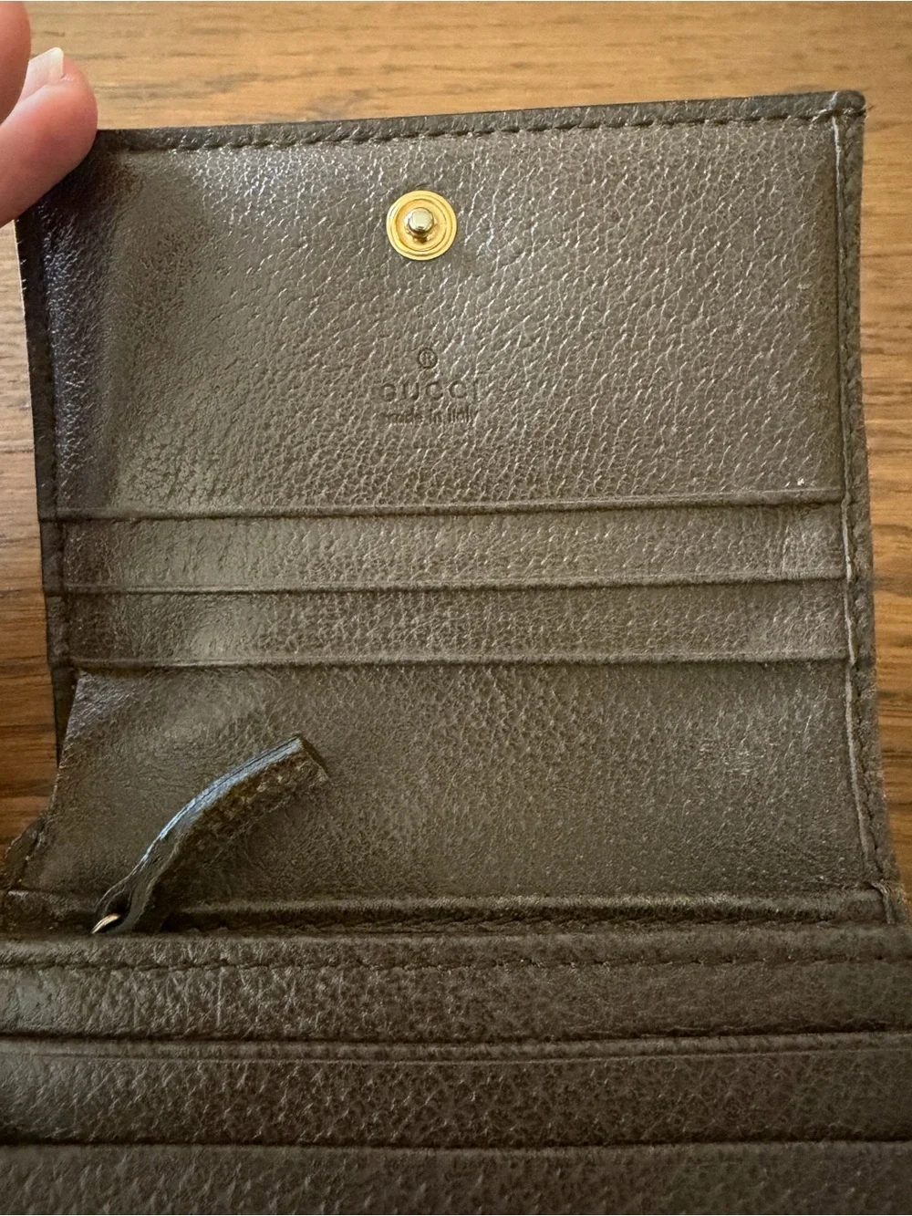 Gucci GG Supreme Canvas Brown Leather Bengal Tiger Compact Wallet